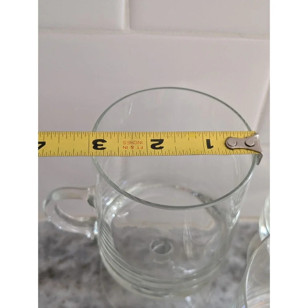 Vintage Clear Glass Footed Pedestal Coffee Mugs Cups Set of 3 Loop Handles 5